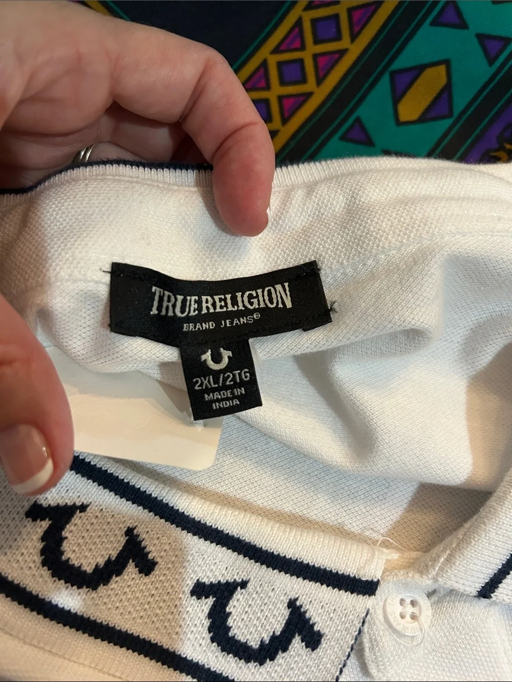True Religion Sz 2XL White Men’s Short-Sleeve Polo with Horse Shoe Collar